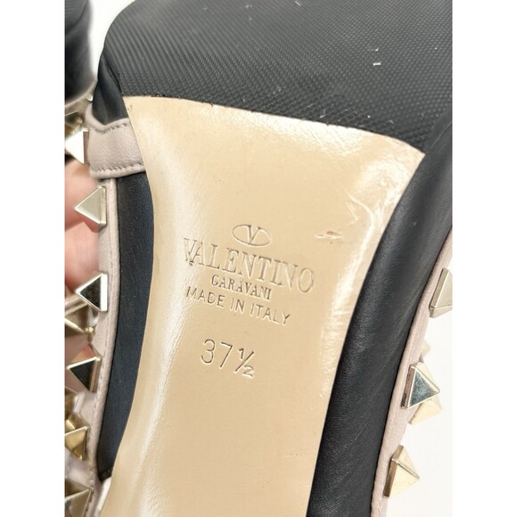 Valentino Garavani Rockstud Ankle Strap Pump Black w/ Gold Studs Sz EU 37.5 - Picture 13 of 16